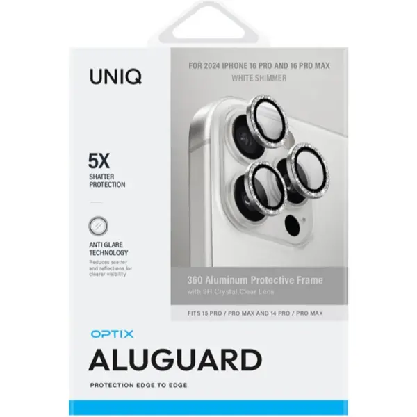 UNIQ OPTIX ALUGUARD CAMERA LENS FOR IPHONE 16 PRO AND PRO MAX |  WHITE SHIMMER